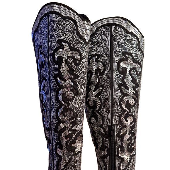 INC International Concepts NWT Sz 6.5 Black Rhinestone Embellished Boots (SH150) - Picture 4 of 15